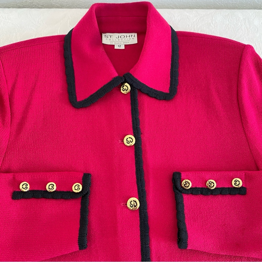 St. John Pink black trim button down Jacket - Picture 4 of 9